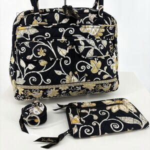 Vera Bradley Yellow Bird Bowler Tote Wallet Key Chain Coin Purse Bag 3 Pc Set